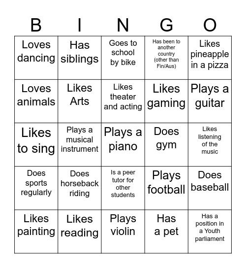 Exchange Bingo Card