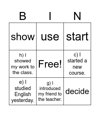 REGULAR VERBS Bingo Card