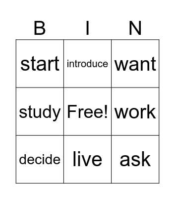 REGULAR VERBS Bingo Card