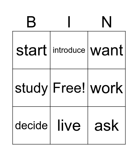 REGULAR VERBS Bingo Card