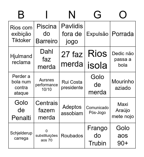 Benfica vs Sporting Bingo Card