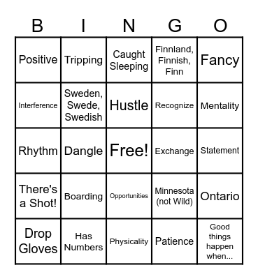 NHL Playoff Bingo Card