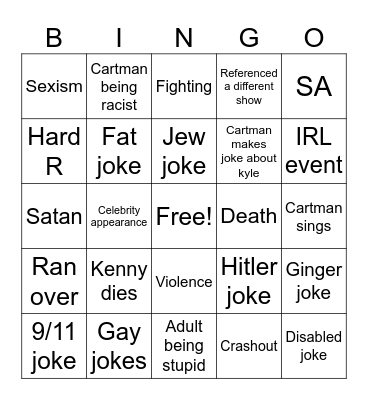 South Park bingo Card