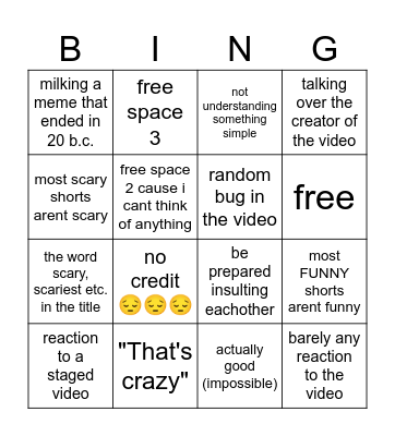so crazy Bingo Card