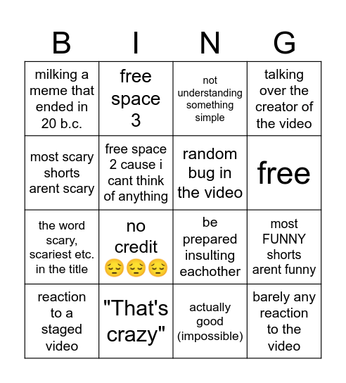 so crazy Bingo Card