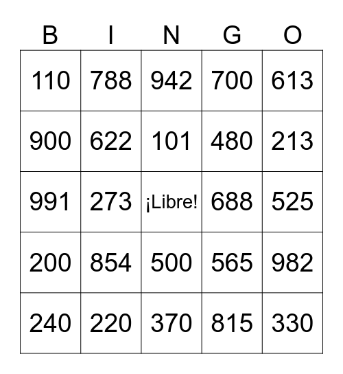 Números 100 200 Bingo Card