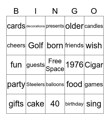 Stacy's 40th Birthday Bingo Card