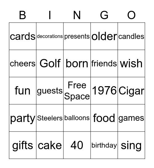Stacy's 40th Birthday Bingo Card