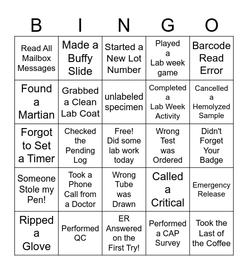 Lab Week Bingo Card