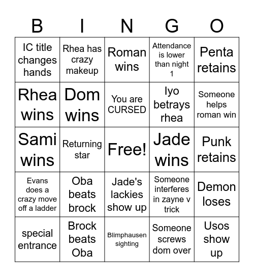 Mania Night 2 Bingo Card