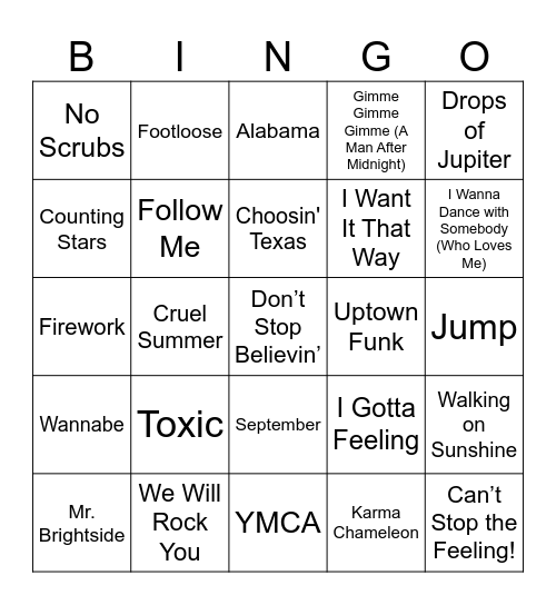 F&A MUSIC BINGO Card