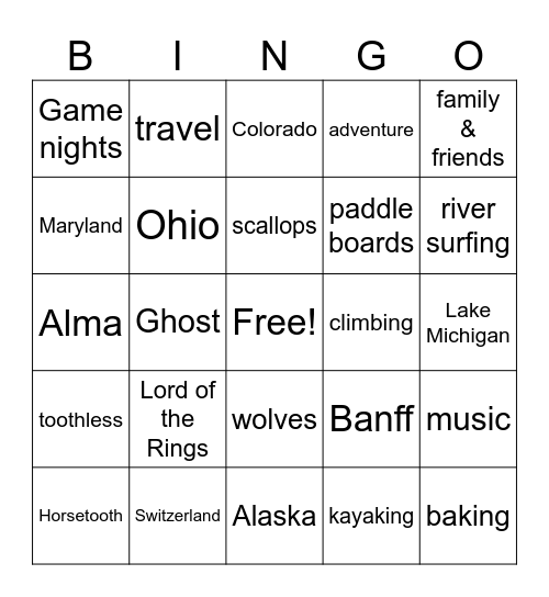 Kenzie & Jeff Bingo Card