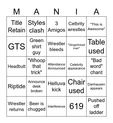 WRESTLE Bingo Card