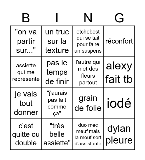 TOP CHEF Bingo Card