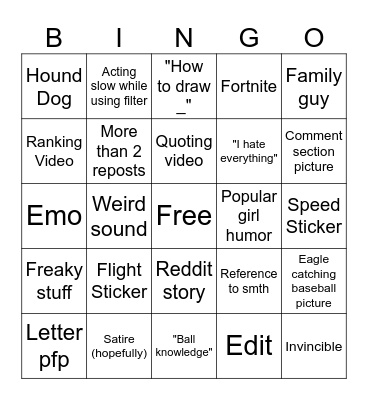 TikTok Bingo Card