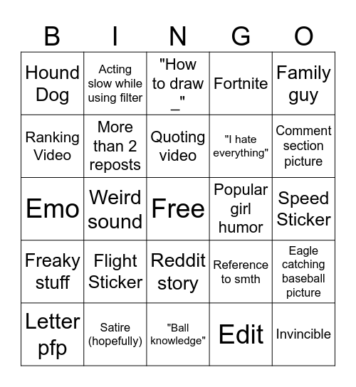 TikTok Bingo Card