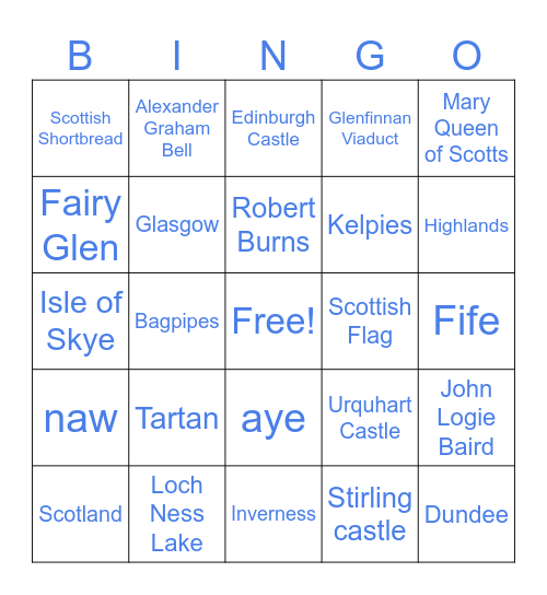 Scotland Bingo! Bingo Card