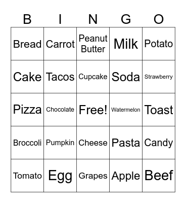 Food Bingo Card