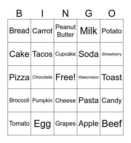 Food Bingo Card