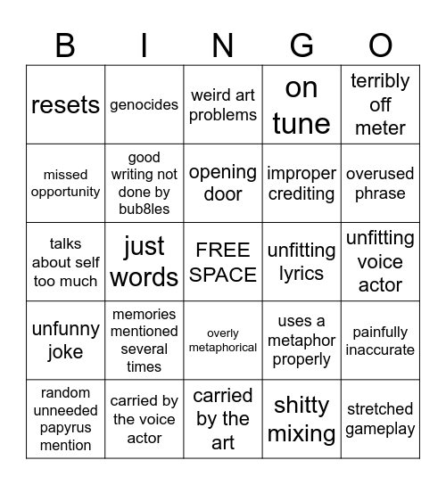 Bub8les Bingo Card