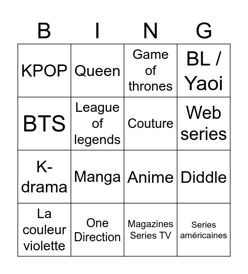 Bingo Obsession / Phase Bingo Card