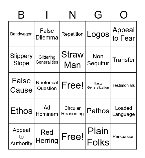Persuasive Techniques and Fallacies Bingo Card