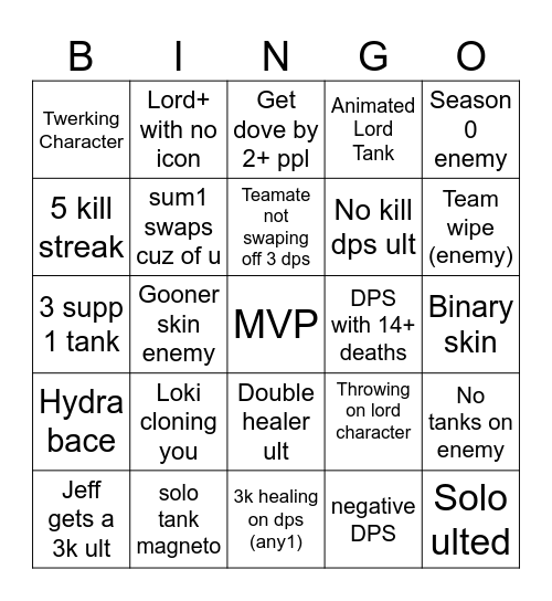 Rivals Bingo Card
