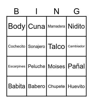 Baby Shower Bingo Card