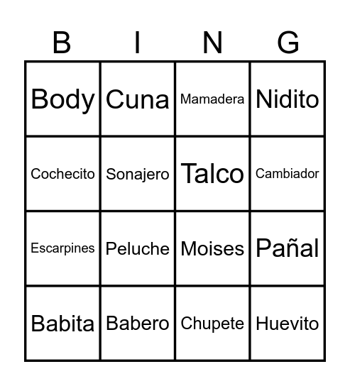 Baby Shower Bingo Card
