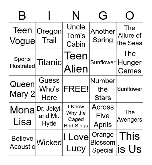 Italics Bingo Card