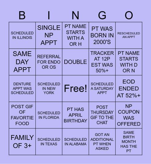 APRIL 23RD BINGO CARD Bingo Card