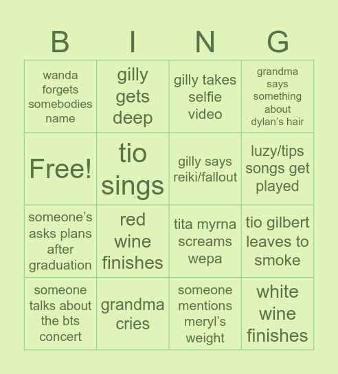 grandmas birthday bingo Card
