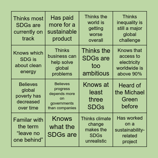 SDG Bingo Card