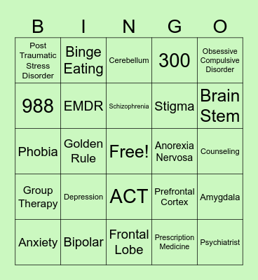 Mental Health Bingo Card