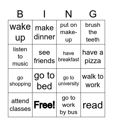 Daily routine verbs Bingo Card
