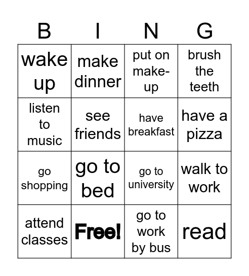 Daily routine verbs Bingo Card