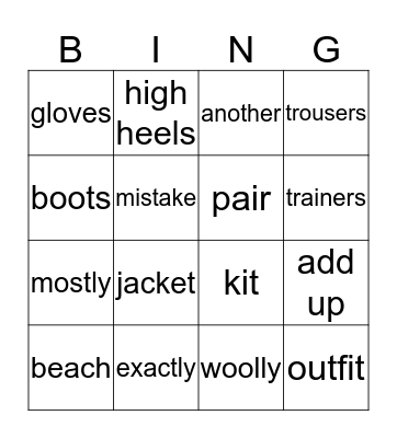 Vocabulary unit 3 lesson 1  Bingo Card
