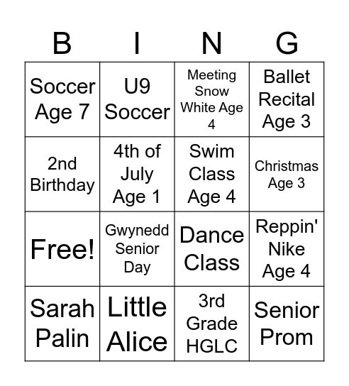Kristin's Bridal Shower Bingo Card