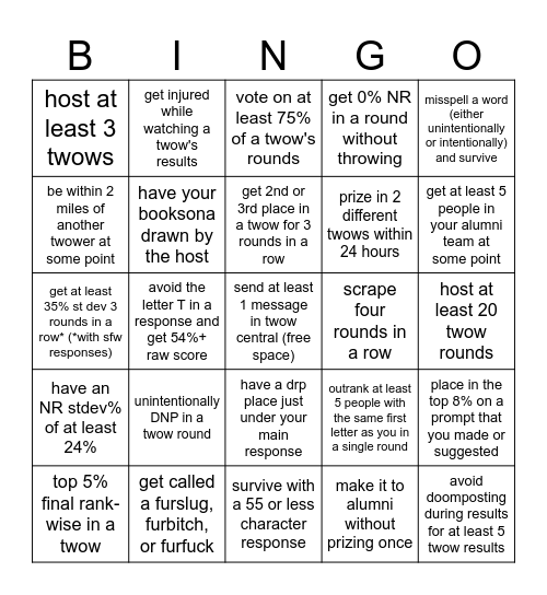 other twow bingo 2026 Bingo Card