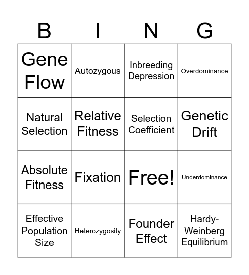 4/20 Evolutionary Mechanisms!!! Bingo Card