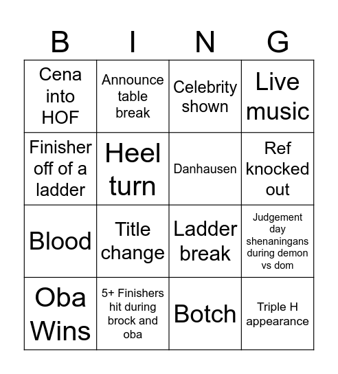 Wrestlemania 42 Night 2 Bingo Card