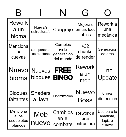 X Bingo Card