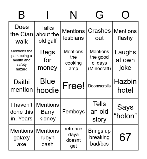 Cian O'Conell Bingo Card