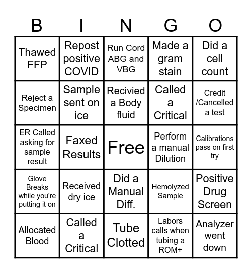LAB WEEK BINGO!!! Techs Bingo Card