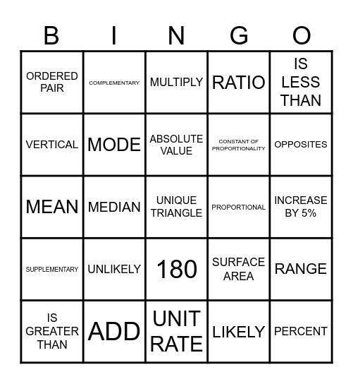 7TH MATH BOOT CAMP BINGO Card