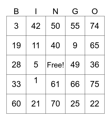 Untitled Bingo Card
