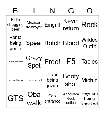 Wrestlemania Night 2 Bingo Card