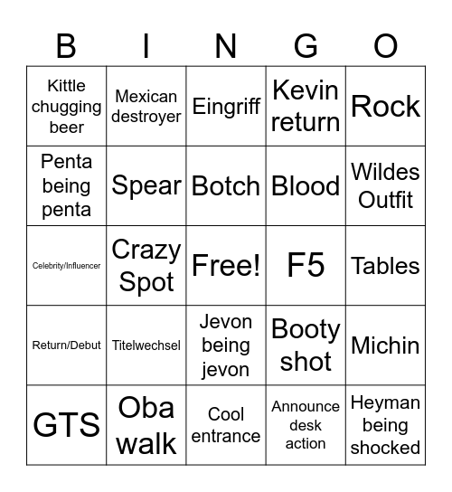 Wrestlemania Night 2 Bingo Card