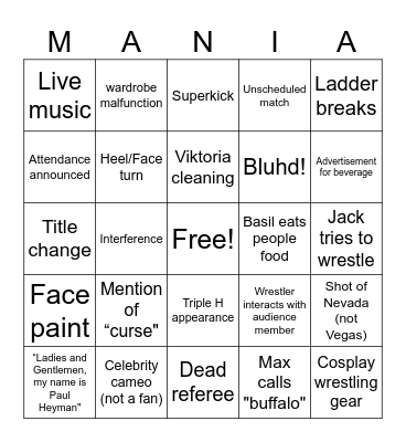 Wrestlemania Vegas Bingo Card