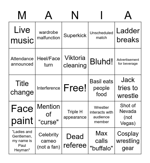 Wrestlemania Vegas Bingo Card